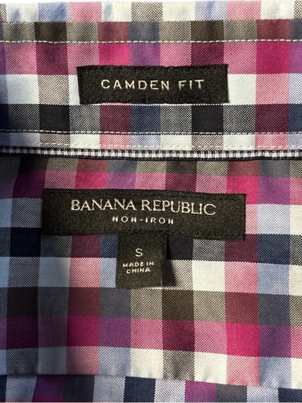 Banana Republic Men's Camden Fit Non-Iron Gingham Plaid Button Up Shirt Size S